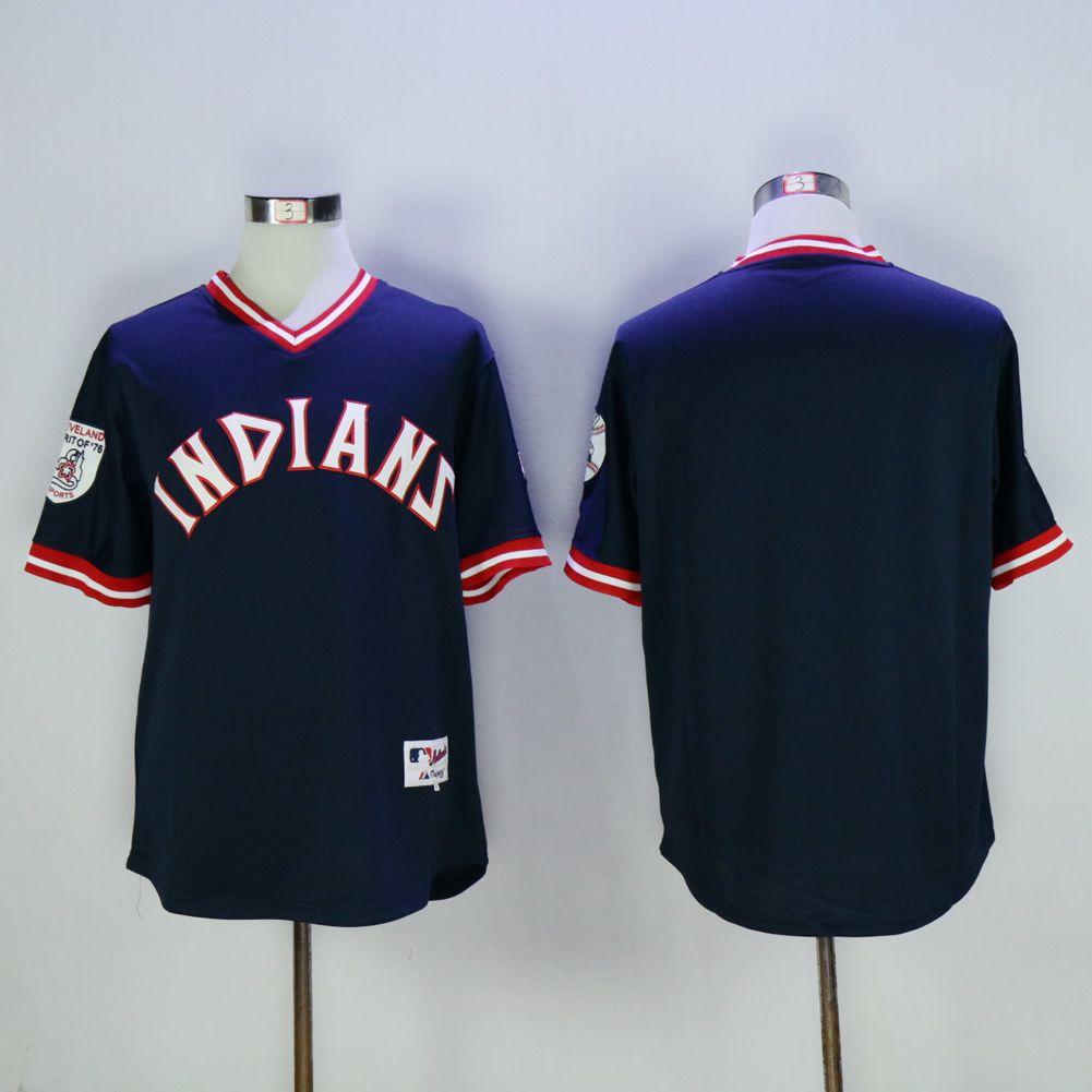 Men Cleveland Indians Blank Blue Throwback MLB Jerseys